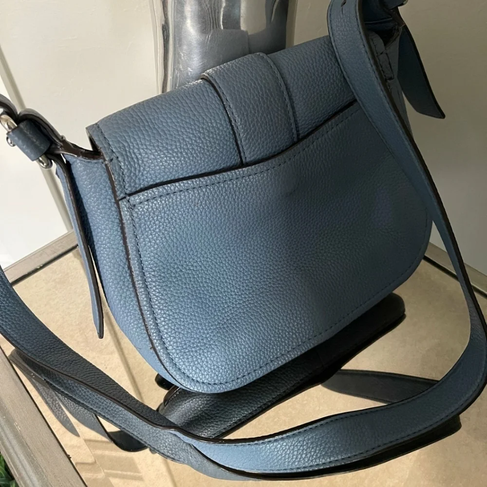 MICHAEL KORS Maxine Large Saddle Bag Blue Pebbled Leather